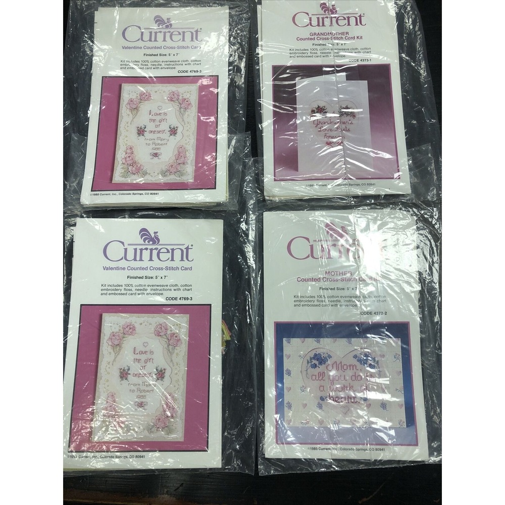 lot of 4‎ Current Counted Cross-Stitch Card Kits  grandmother mother valentine